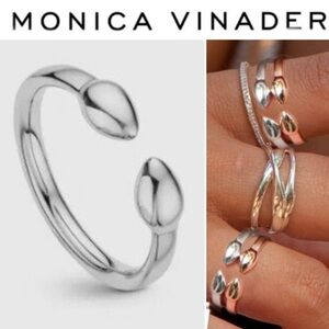 Monica Vinader Fiji Bud Stacking Silver Open Band Ring Sz 6.5 148$